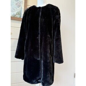 Banana Republic Collarless Faux Fur Coat in Black Size M Classic Old Money